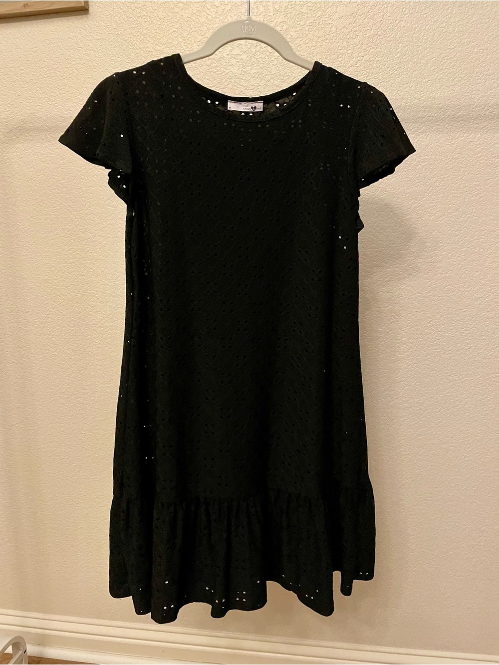 Black Eyelet Ruffle-Hem Mini Dress
